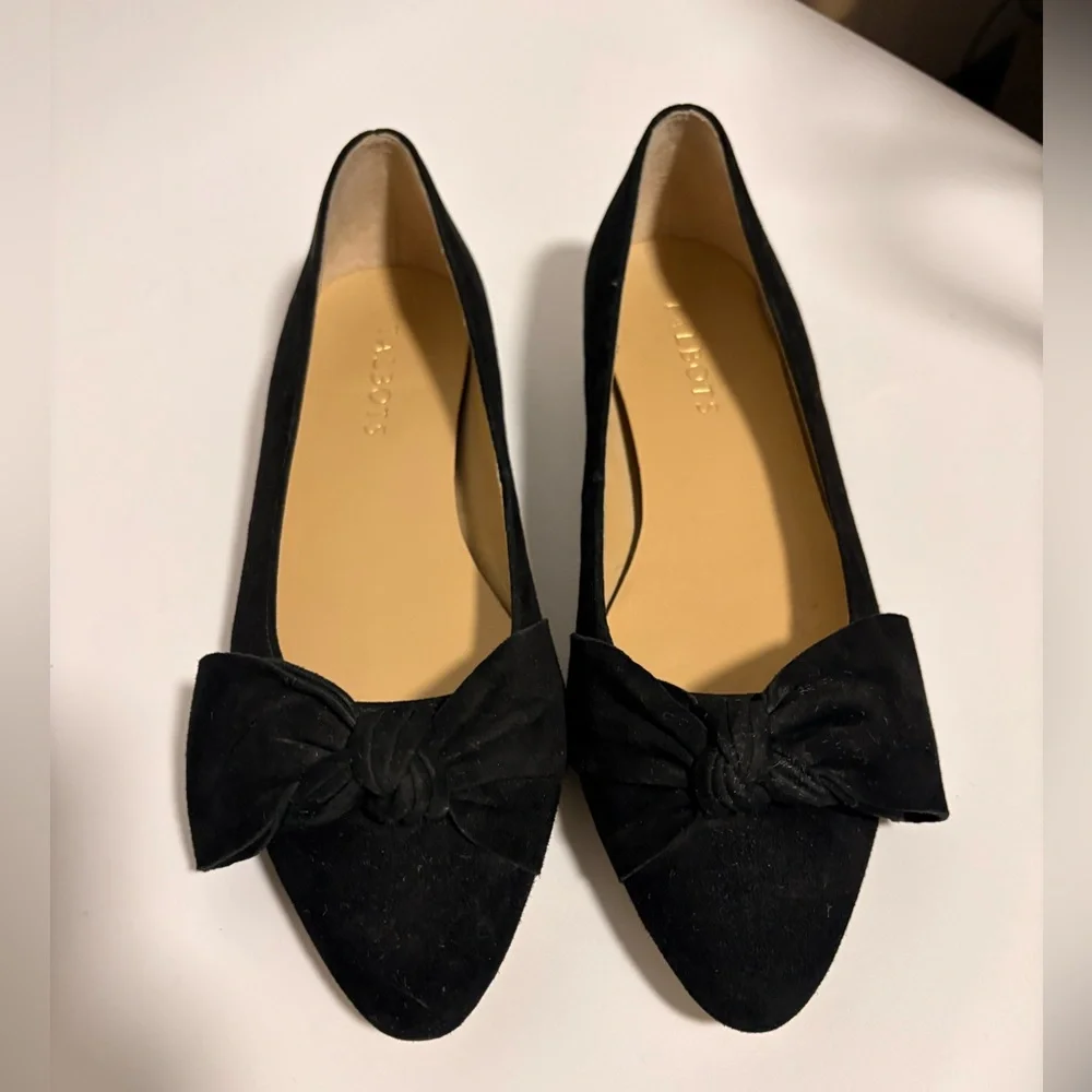Talbots Black Pointed-Toe Bow Flats